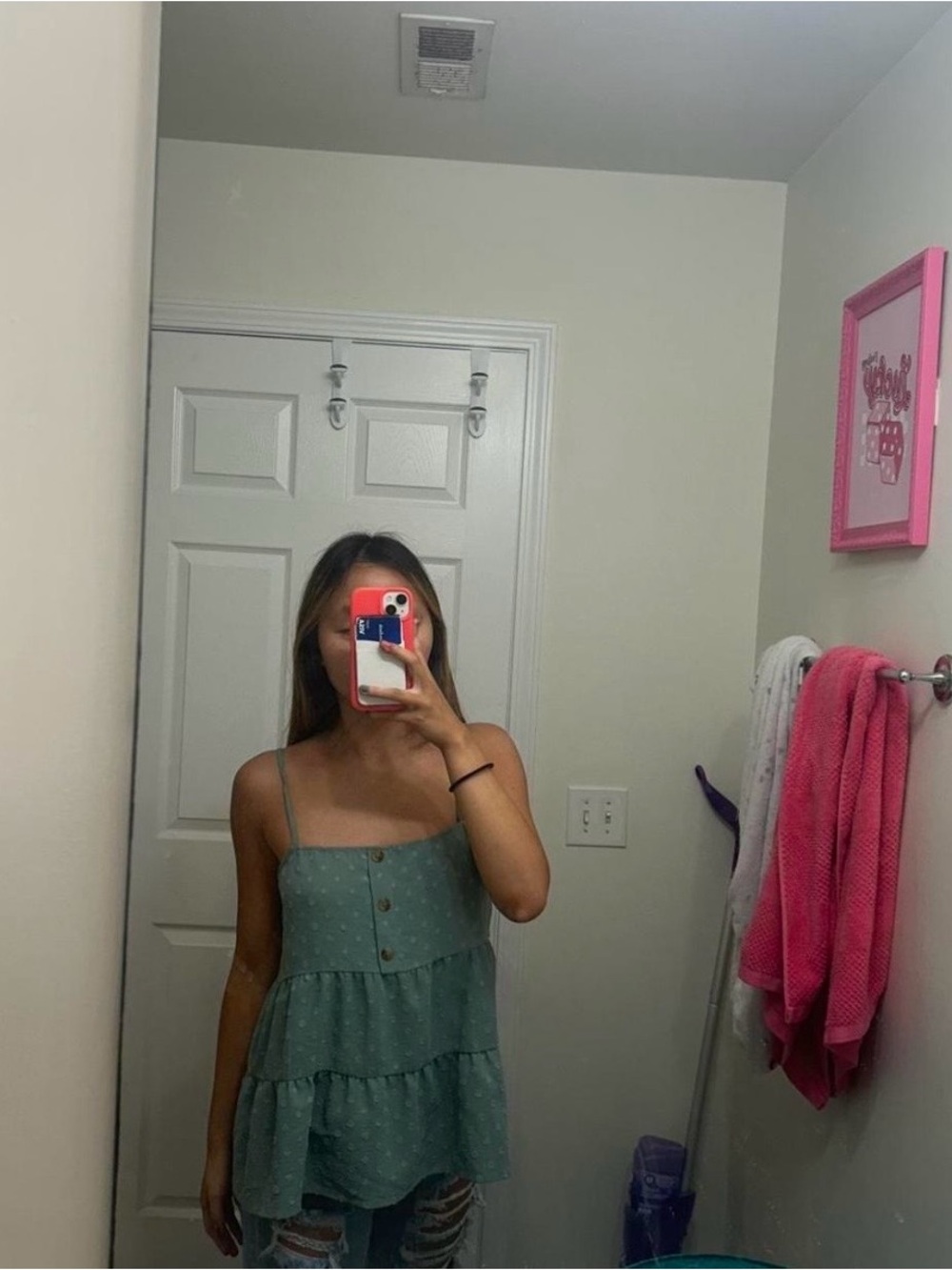 Paper Crane Sage Green Tiered Spotted Cami Top